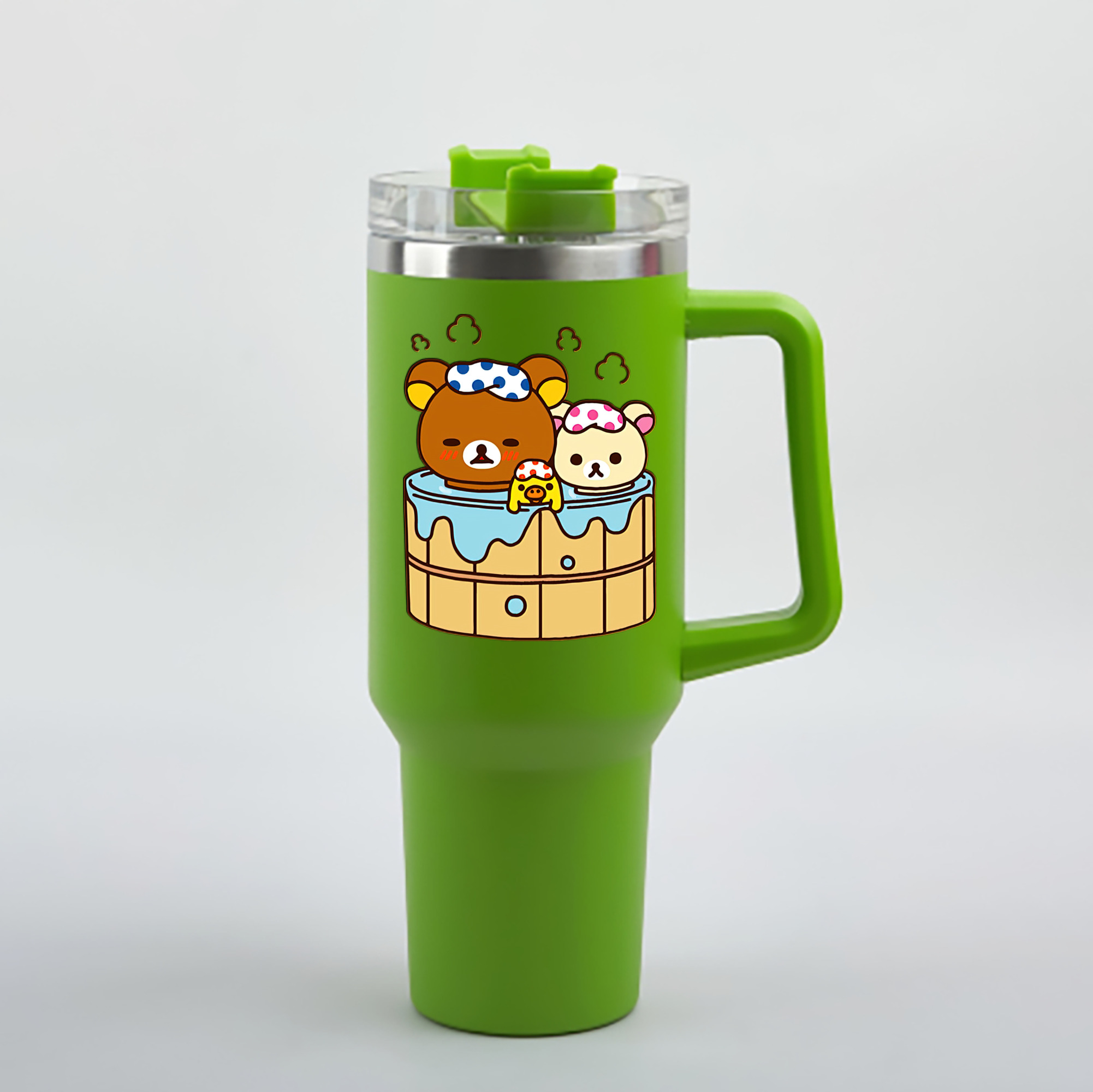 （画像用） リラックマ リラックマ キイロイトリ Rilakkuma Korilakkuma Kiiroitori 1200mL車用タンブラー - クリスタルステッカー（プラスチックストロー付き）